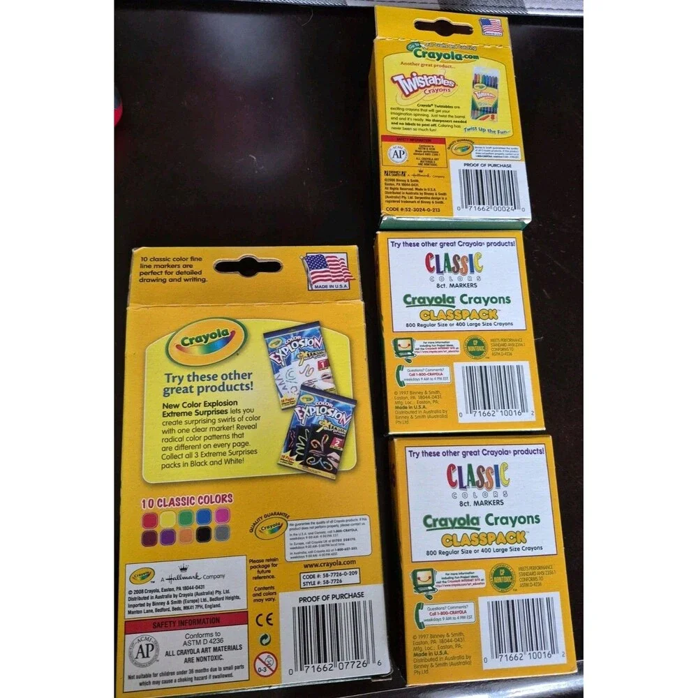 Vintage Unused Crayola Crayons & Markers Two 16 Count/One 24 Count/10 Count